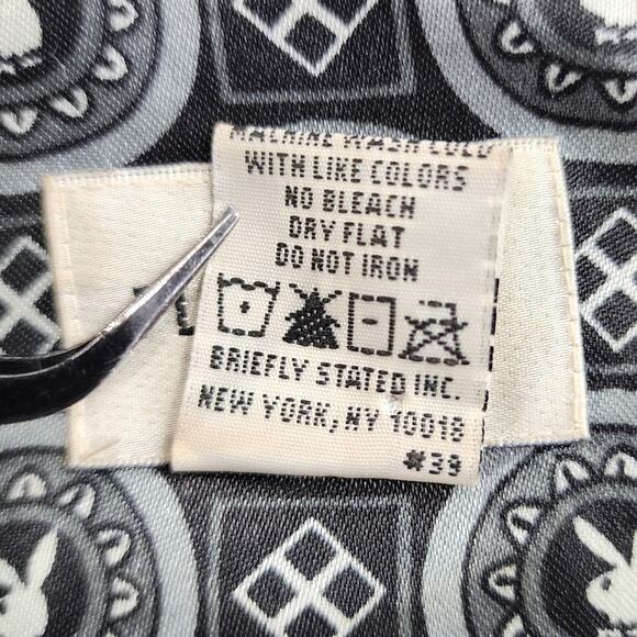 Vintage 90s Playboy Robe Mens Regular One Size Gray Satin Kimono All Over Logo - Picture 7 of 10